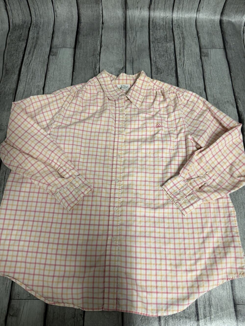 Women’s Plus Willow Lane Plaid Button Down Shirt 22W Pink Orange Long sleeve